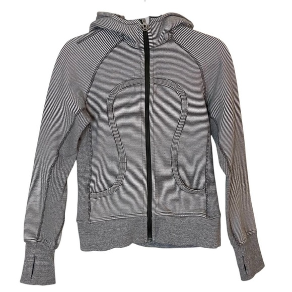 Lululemon Scuba Hoodie*Microstripe Full Zip Cotton Fleece Sweatshirt- Size 6 - Picture 7 of 14